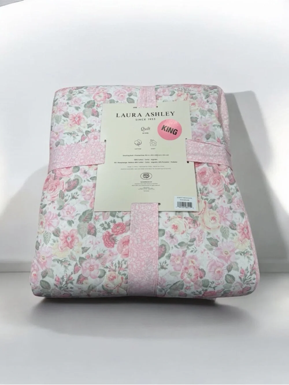 Laura Ashley Pink Floral Reversible King Quartet Pink Quilt ~ Cottage Core